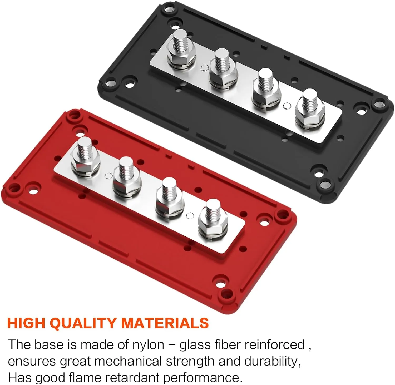 2pcs 300A Bus Bar Box Nickel Plated Brass Power Distribution Block with 4xM8 (5/16 inch) Positive Negative Ground Battery Junction Block Buss Bar with Cover DC12 24 48V（Red & Black）
