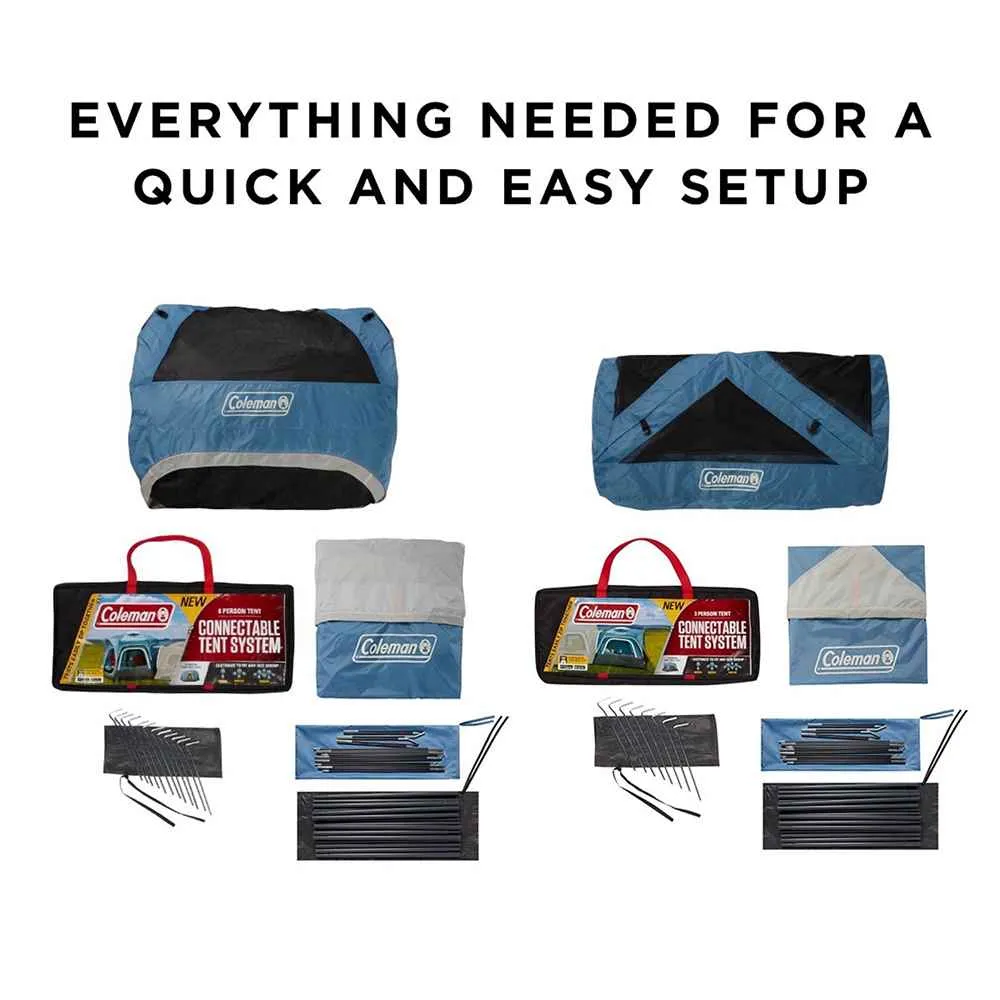 3-Person & 6-Person Connectable Tent Bundle w/Fast Pitch Setup - Set of 2 - Blue