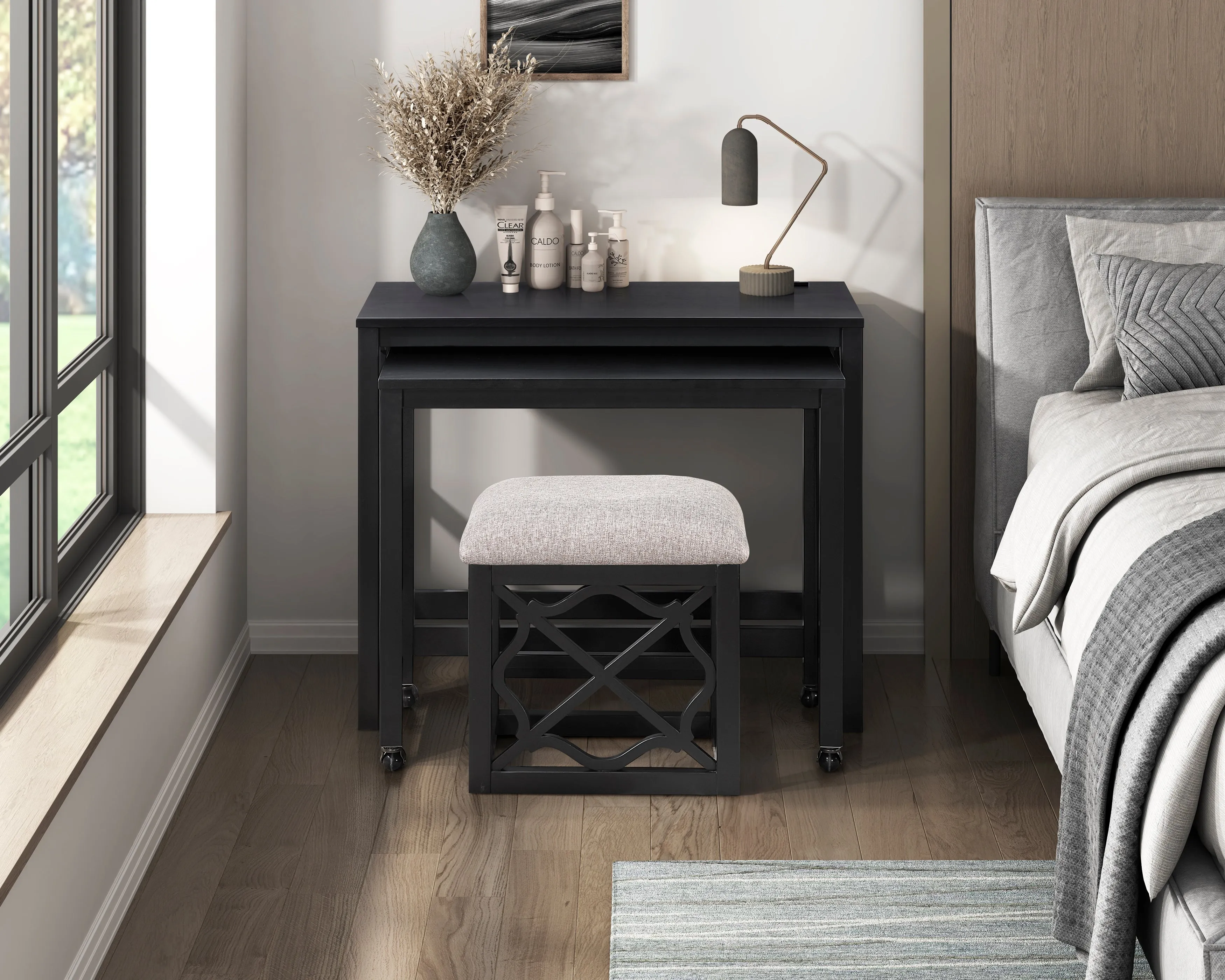 3-Piece Pack Desks with Stool Set