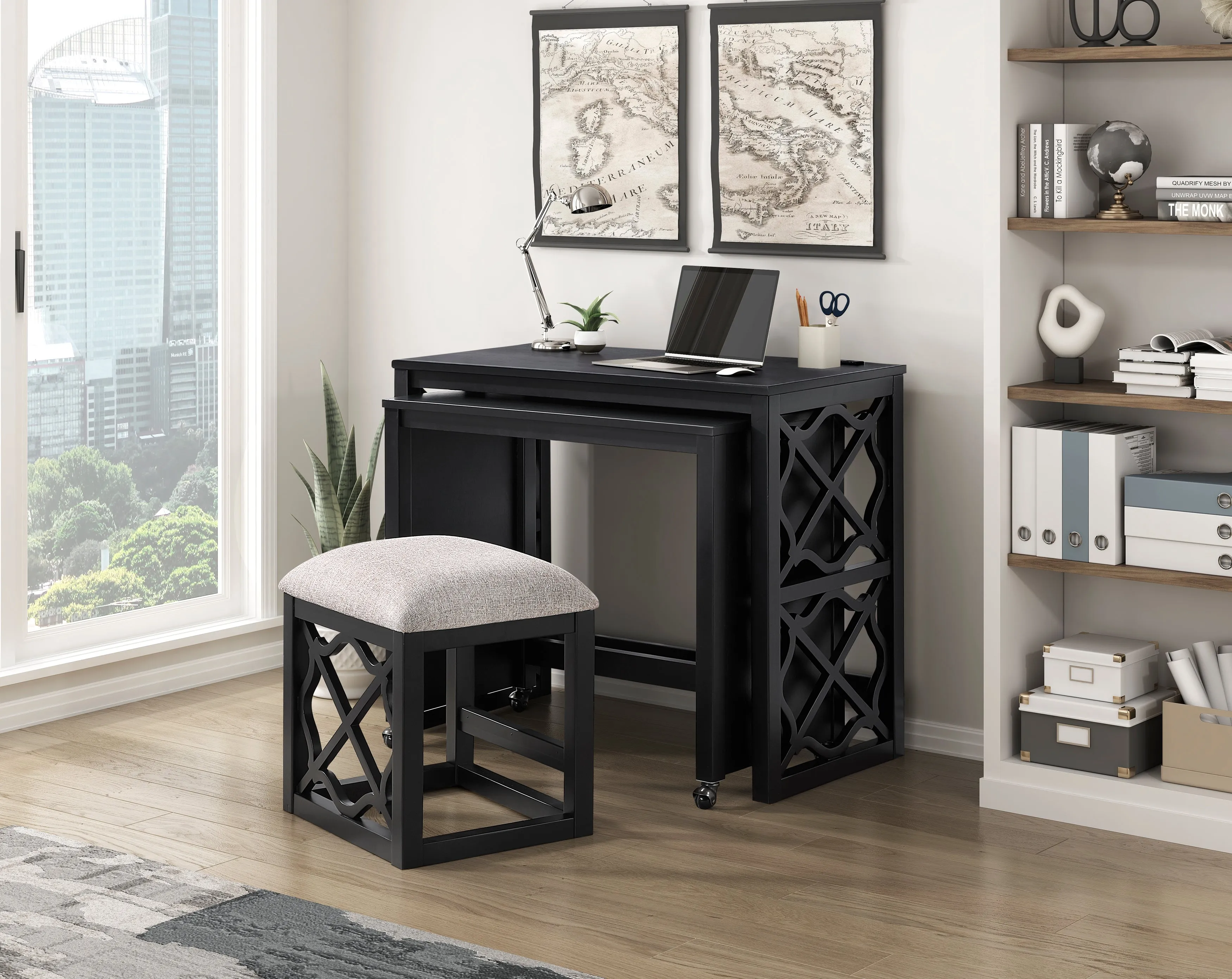 3-Piece Pack Desks with Stool Set