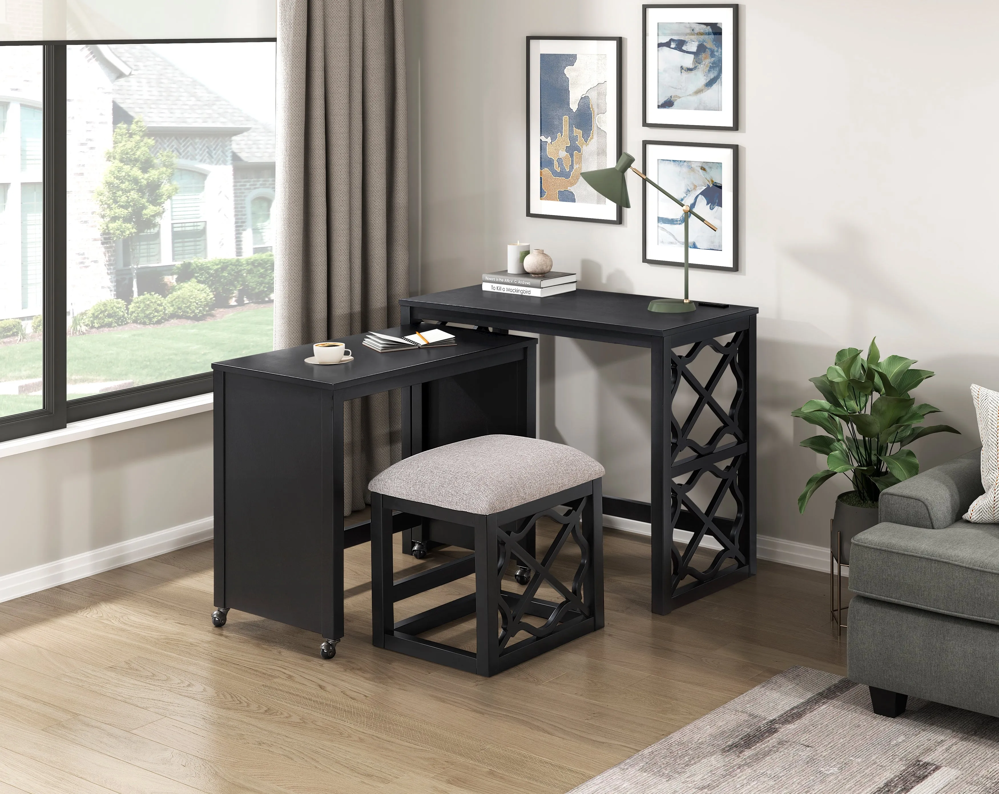3-Piece Pack Desks with Stool Set
