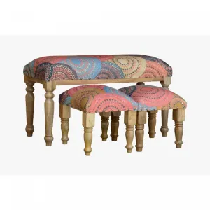 3 Piece Wood Bench and Stools Set Henna Benches|Ensemble banc et tabourets 3 pièces Henna en bois