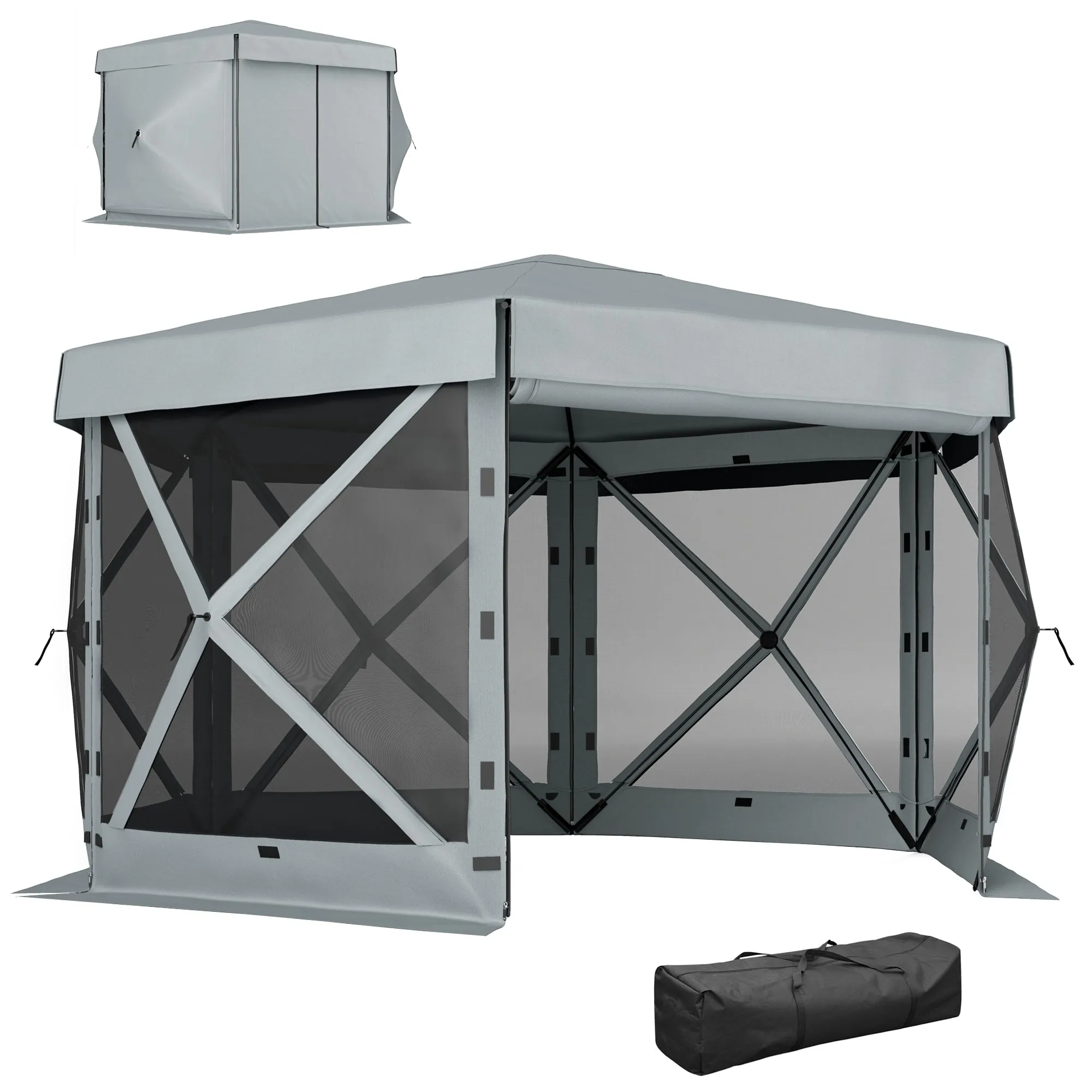 3 x 3(m) Hexagon Pop Up Gazebo with 5 Sides and Carry Bag, Waterproof, UV Resistant Party Tent Instant Event Shelter with Netting for Garden, Patio, Light Grey