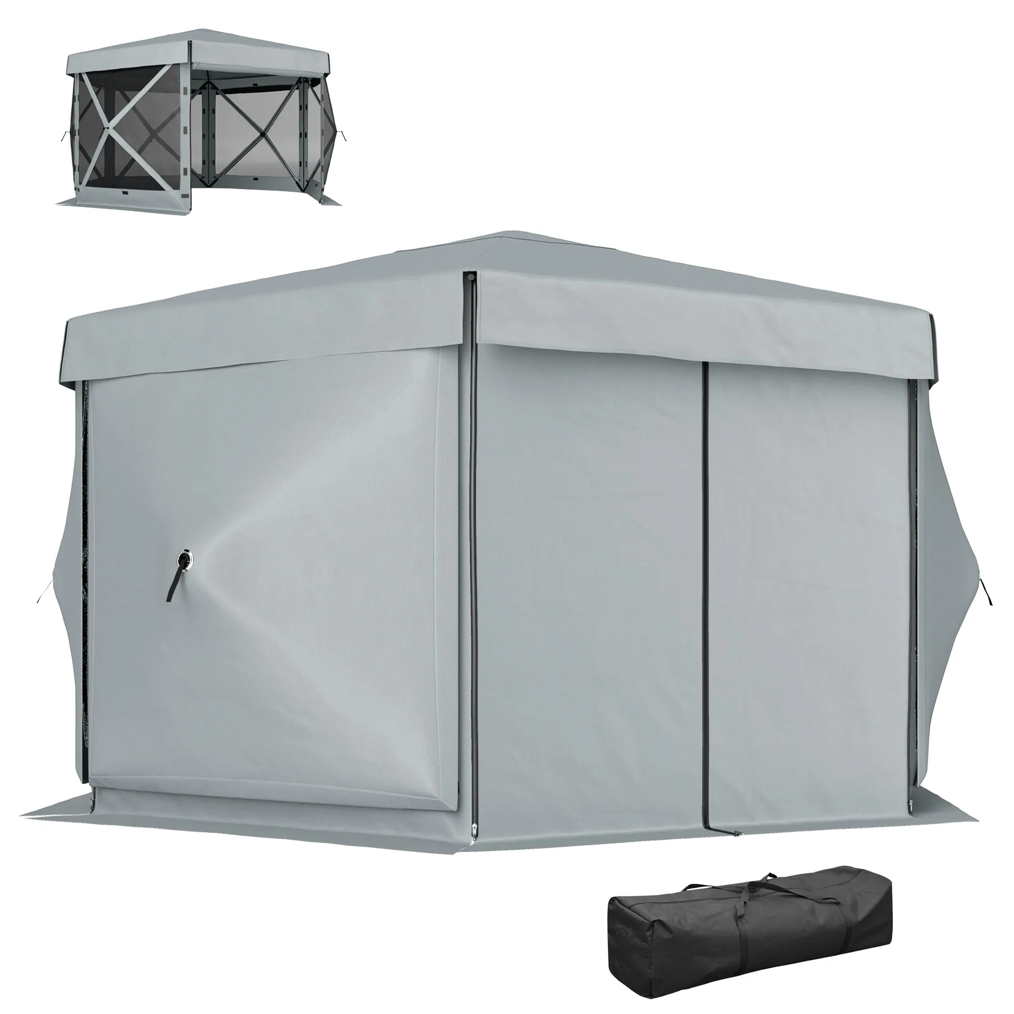 3 x 3(m) Hexagon Pop Up Gazebo with 5 Sides and Carry Bag, Waterproof, UV Resistant Party Tent Instant Event Shelter with Netting for Garden, Patio, Light Grey