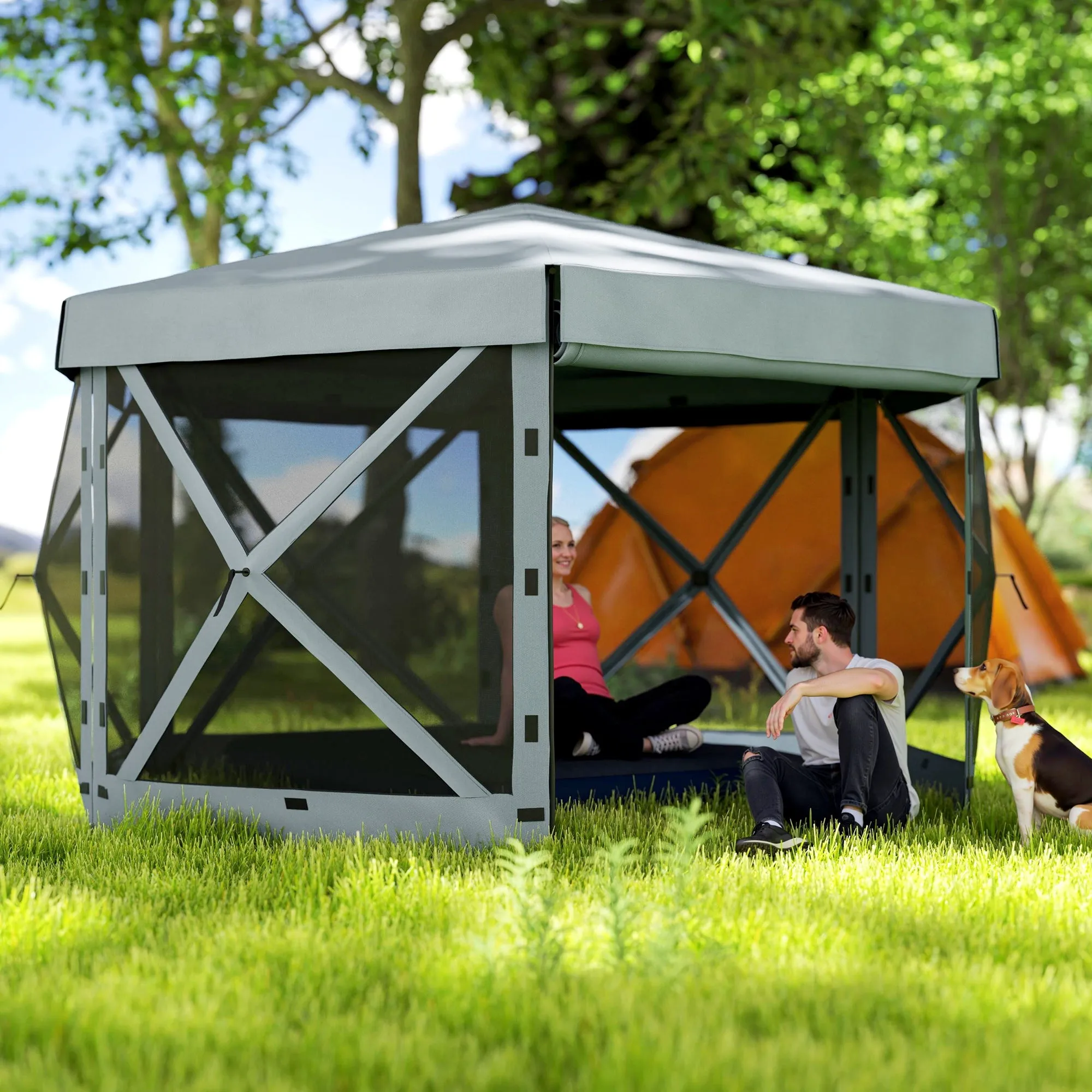 3 x 3(m) Hexagon Pop Up Gazebo with 5 Sides and Carry Bag, Waterproof, UV Resistant Party Tent Instant Event Shelter with Netting for Garden, Patio, Light Grey