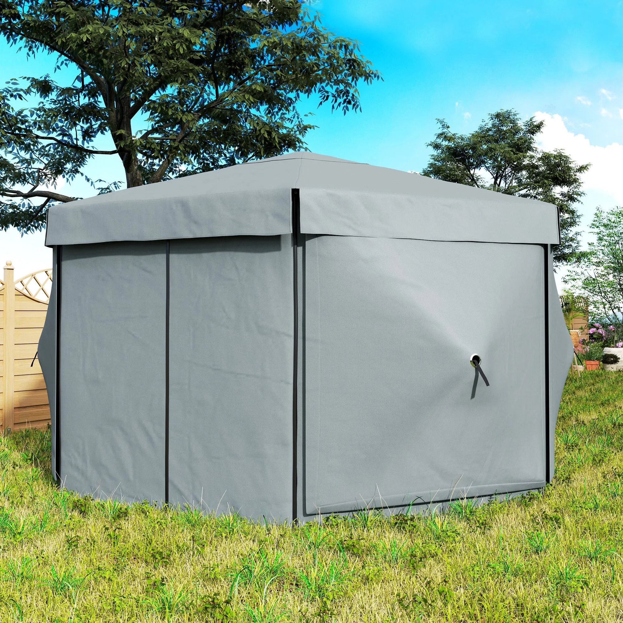 3 x 3(m) Hexagon Pop Up Gazebo with 5 Sides and Carry Bag, Waterproof, UV Resistant Party Tent Instant Event Shelter with Netting for Garden, Patio, Light Grey