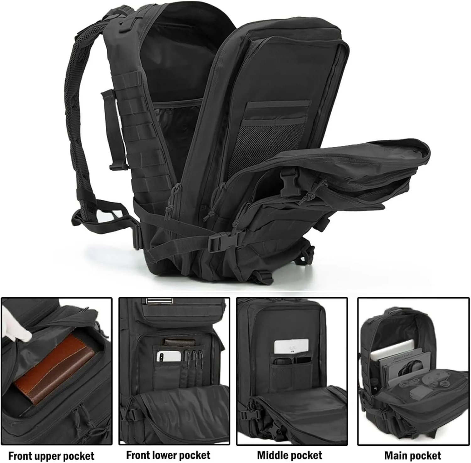 30L Tactical Backpacks Man Traveling Bags Survival Outdoor 3P Assault Pack EDC Molle Pack Hiking Trekking Hunting Bag(Gray)