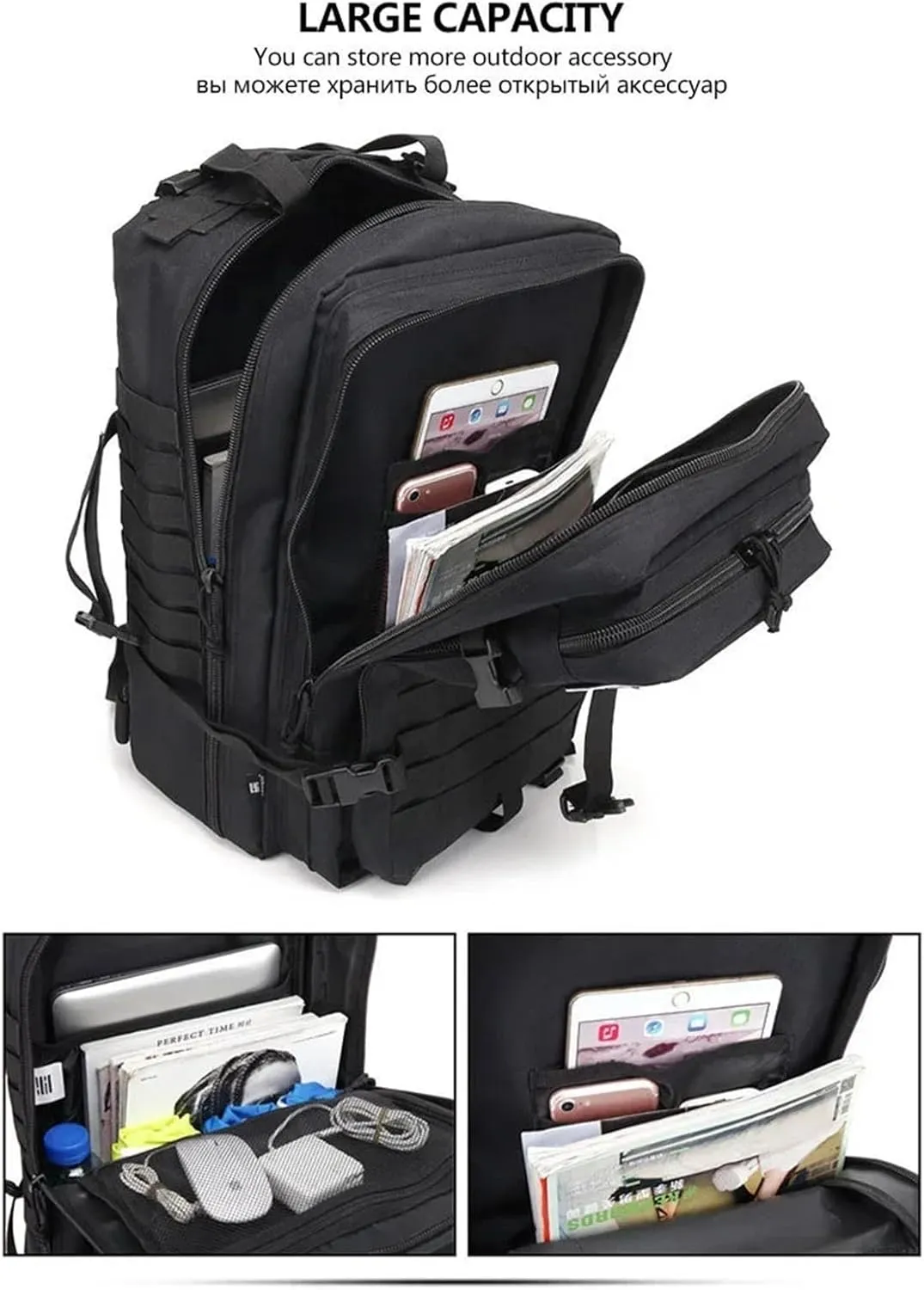 30L Tactical Backpacks Man Traveling Bags Survival Outdoor 3P Assault Pack EDC Molle Pack Hiking Trekking Hunting Bag(Gray)
