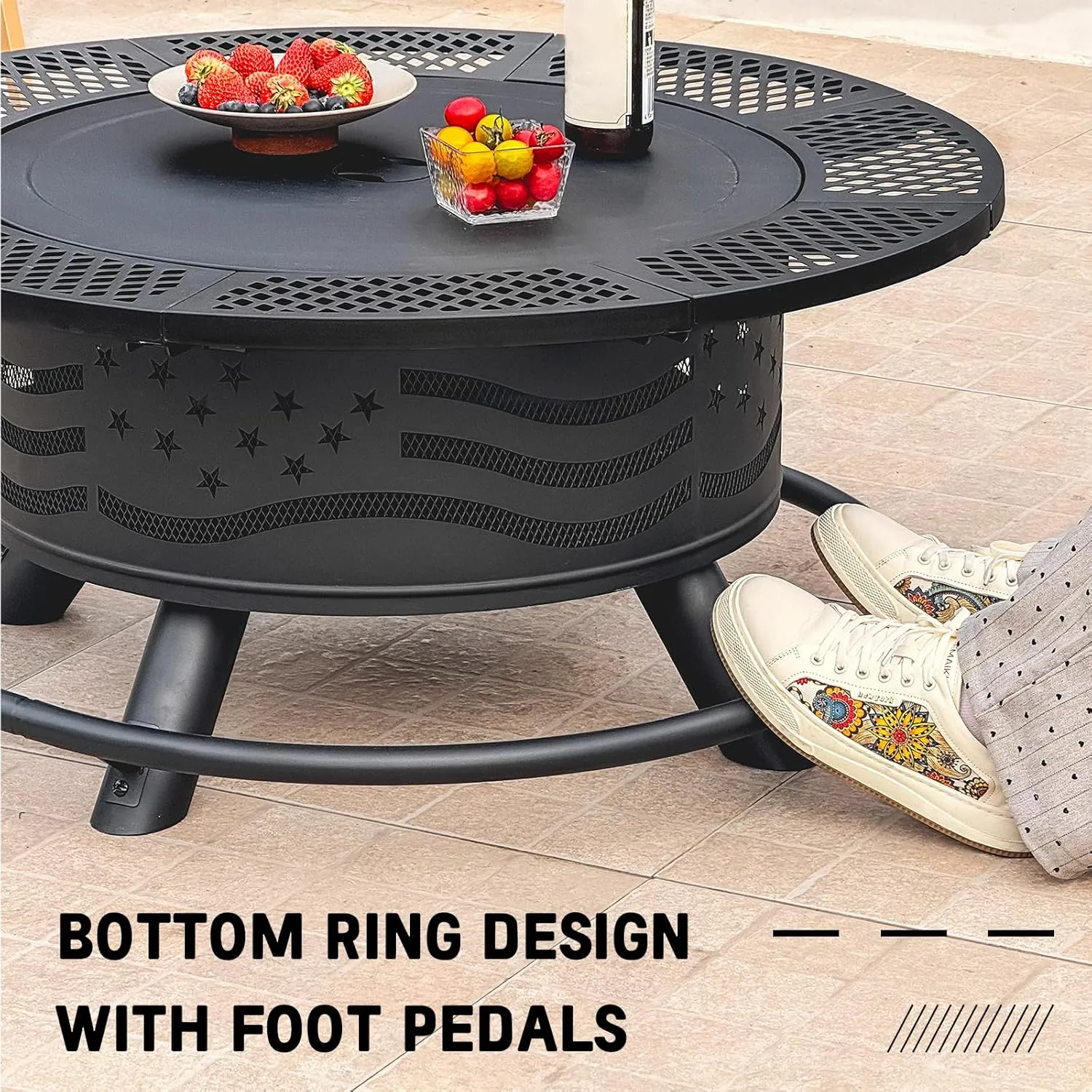 36 Inch Fire Pit with 2 Cooking Grate, Outdoor Wood Burning BBQ Grill Firepit Bowl with Cover Lid, Steel Round Table for Backyard Bonfire Patio Picnic (Black, 36IN)