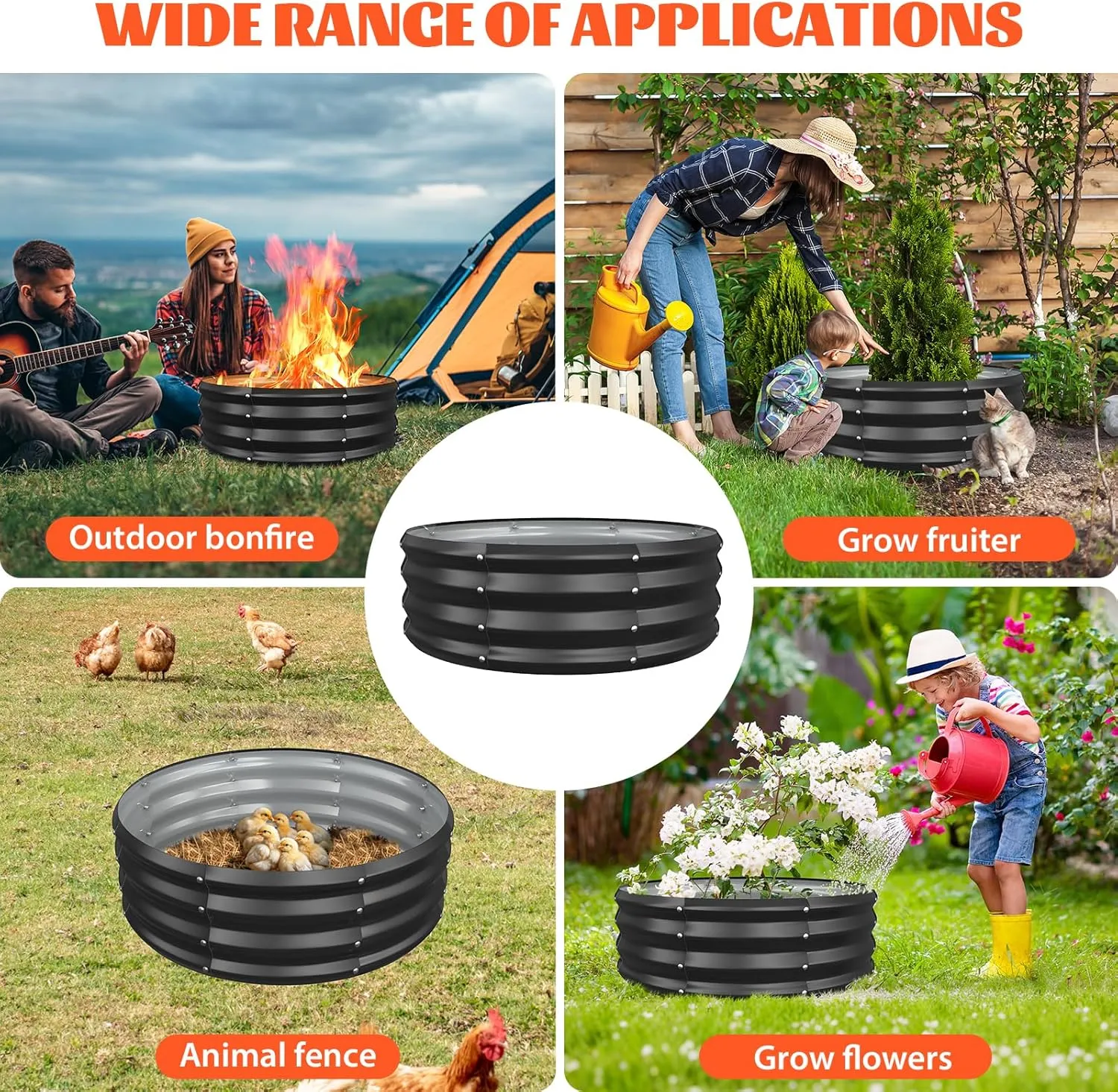 36 Inch Round Galvanized Fire Pit Ring/Fire Ring - Foldable and Perfect for Outdoor Gatherings and Campfires in The Yard/Garden/Park/Beach (Black Gray, 3 FT Diameter 1 FT Tall)