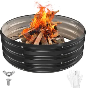 36 Inch Round Galvanized Fire Pit Ring/Fire Ring - Foldable and Perfect for Outdoor Gatherings and Campfires in The Yard/Garden/Park/Beach (Black Gray, 3 FT Diameter 1 FT Tall)