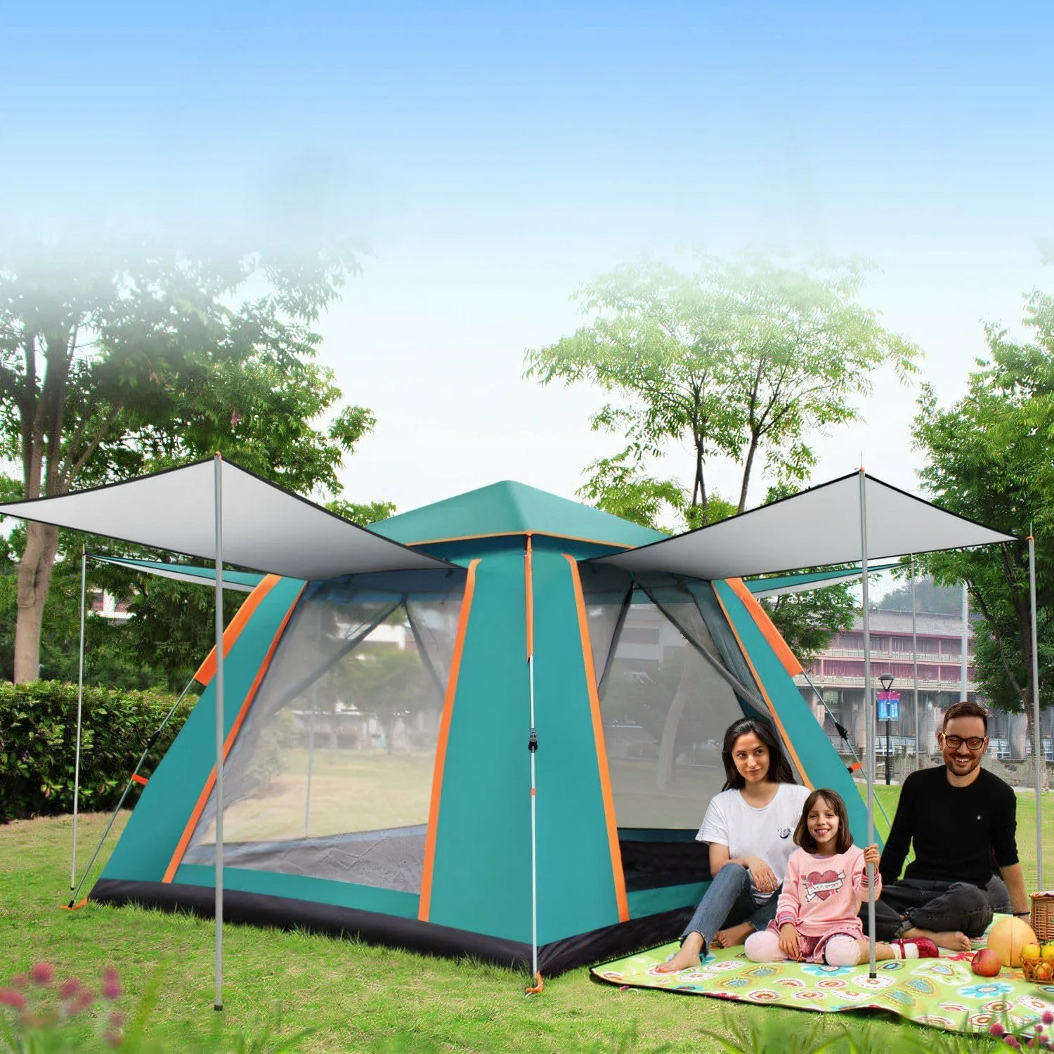 4-5 Person Camping Tent, Outdoor Foldable Waterproof Tent with 2 Mosquito Nets Windows, Carrying Bag for Hiking Climbing Adventure Fishing, Easy Setup Instant Family Travel Tent