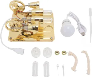4 Cylinder Hot Air Stirling Engine 4 Cylinder Stirling Engine Miniature Hot Air Power Generator Physics Lab Teaching Model for Kids Students Science Project Classroom (Gold)