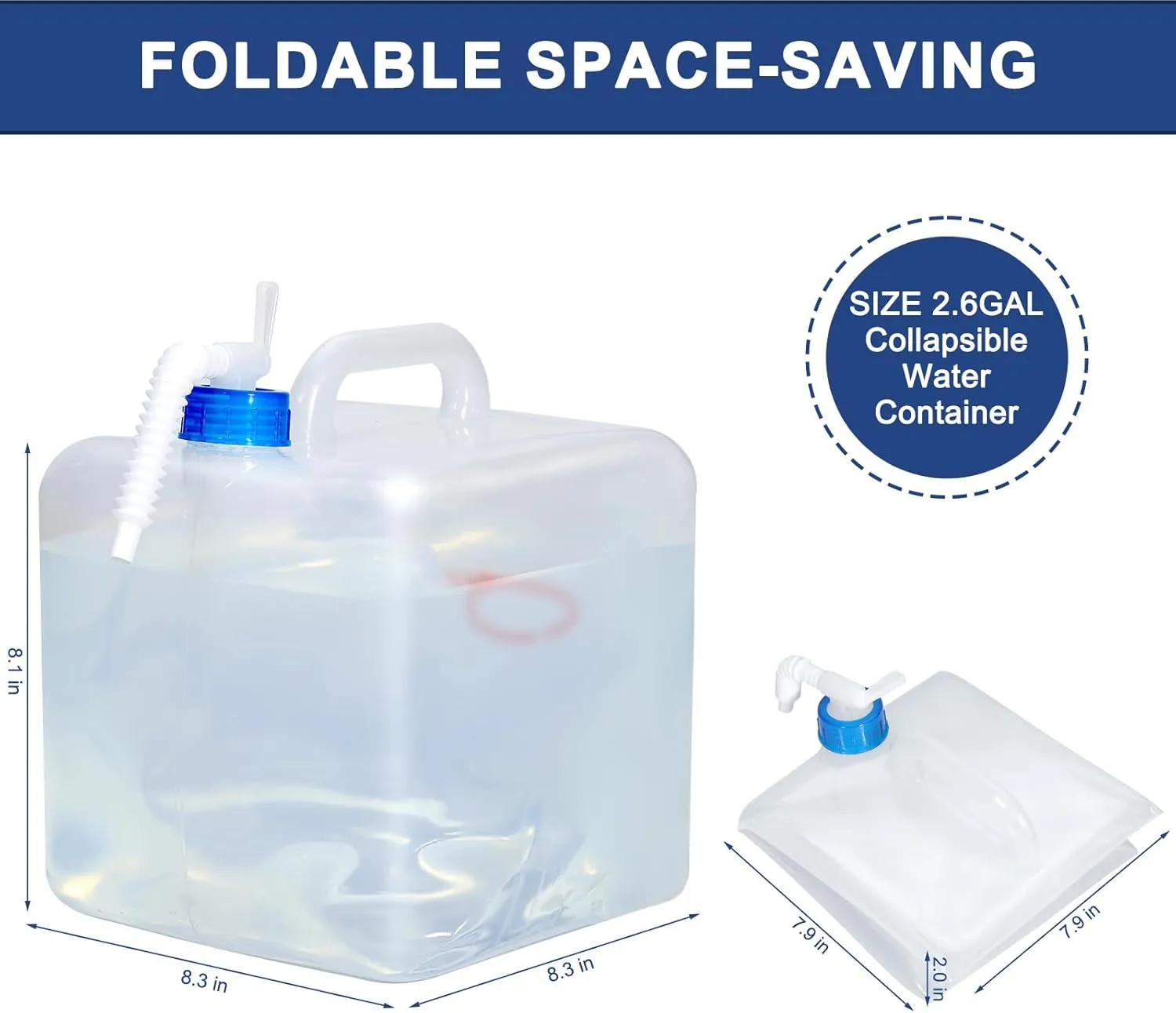 4 Pack Collapsible Water Jug for Camping, Foldable Water Storage Containers with Spigot, BPA Free Water Tank, Large Camping Water Dispenser for Emergency,Survival Kit (2.6 Gallon)
