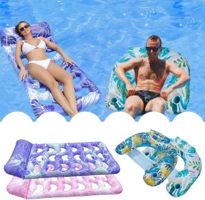 4-Pack Inflatable Pool Floats for Adults: 2 Straight   2 Floating Chairs Lounge Chairs with Headrests | Heavy Duty Floating Rafts for Swimming Pool, Lake, Beach | Sun Tanning, Summer Water Party