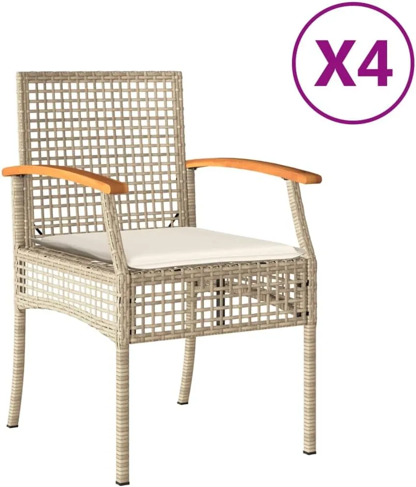 4-Piece Patio Chairs Set with Thick Cushions, Beige PE Rattan Outdoor Furniture with Acacia Wood Frame, Weather-Resistant Lounge Chairs for Backyard, Poolside, Garden (Assembly Required)