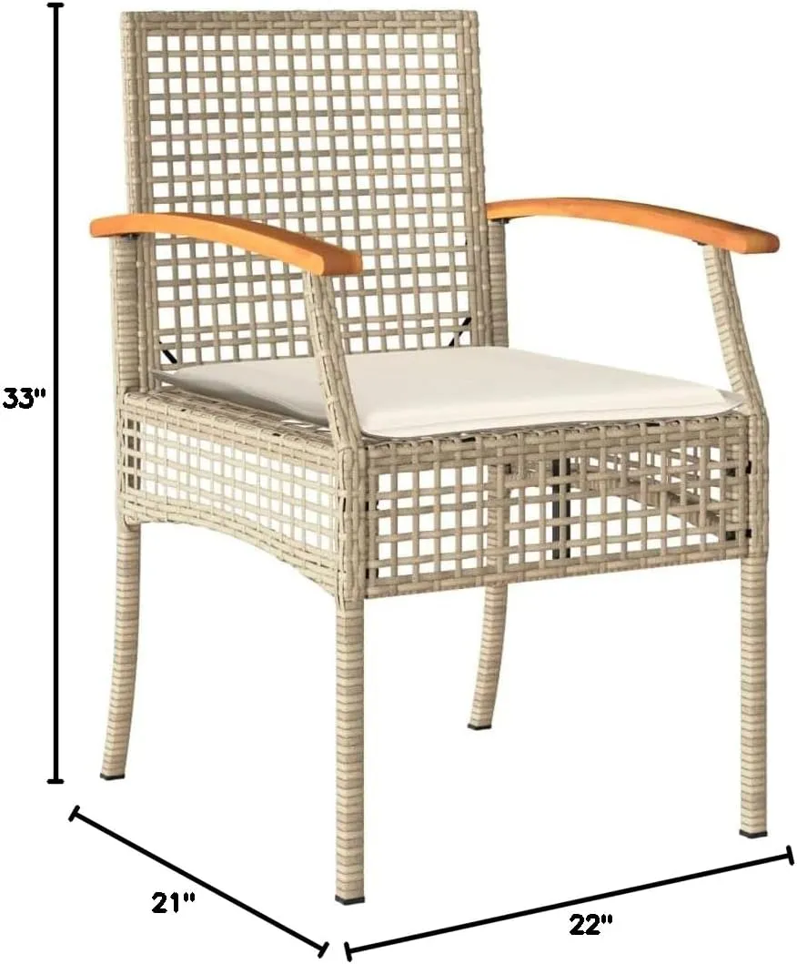 4-Piece Patio Chairs Set with Thick Cushions, Beige PE Rattan Outdoor Furniture with Acacia Wood Frame, Weather-Resistant Lounge Chairs for Backyard, Poolside, Garden (Assembly Required)