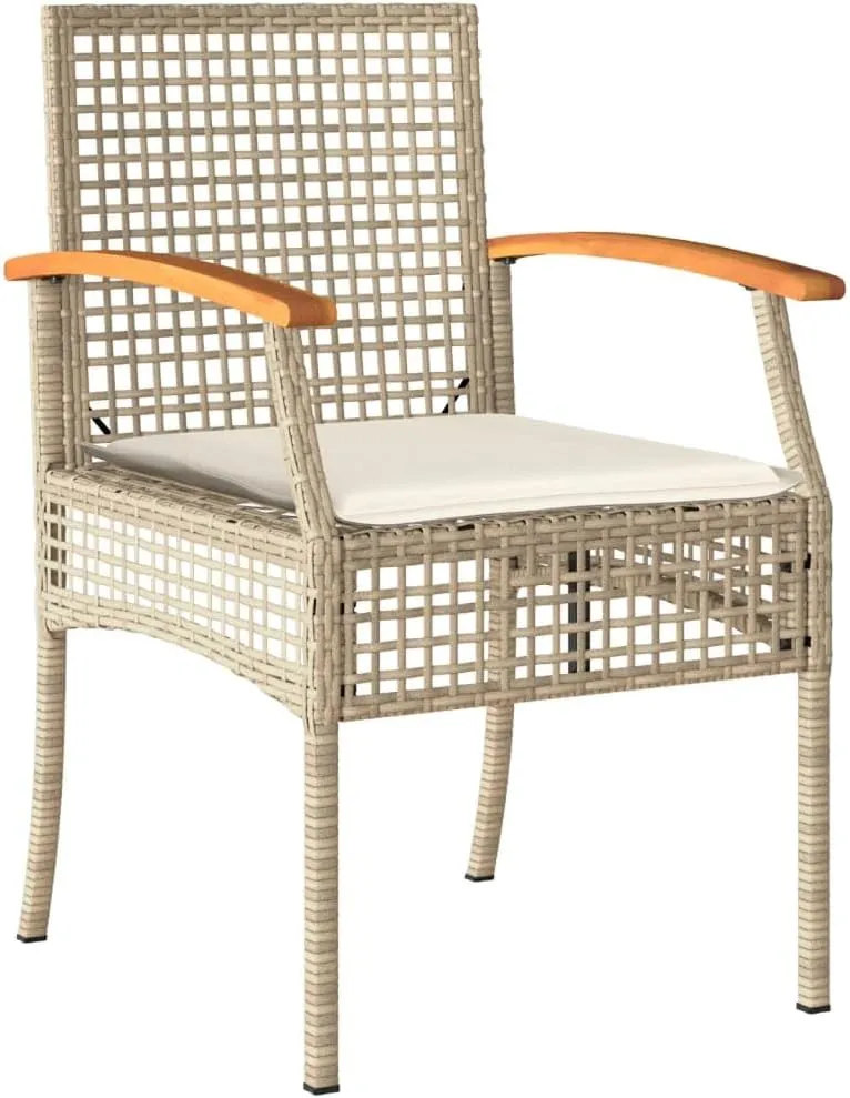 4-Piece Patio Chairs Set with Thick Cushions, Beige PE Rattan Outdoor Furniture with Acacia Wood Frame, Weather-Resistant Lounge Chairs for Backyard, Poolside, Garden (Assembly Required)