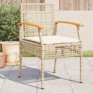4-Piece Patio Chairs Set with Thick Cushions, Beige PE Rattan Outdoor Furniture with Acacia Wood Frame, Weather-Resistant Lounge Chairs for Backyard, Poolside, Garden (Assembly Required)