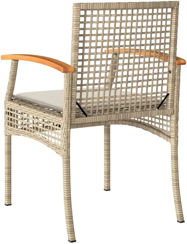 4-Piece Patio Chairs Set with Thick Cushions, Beige PE Rattan Outdoor Furniture with Acacia Wood Frame, Weather-Resistant Lounge Chairs for Backyard, Poolside, Garden (Assembly Required)