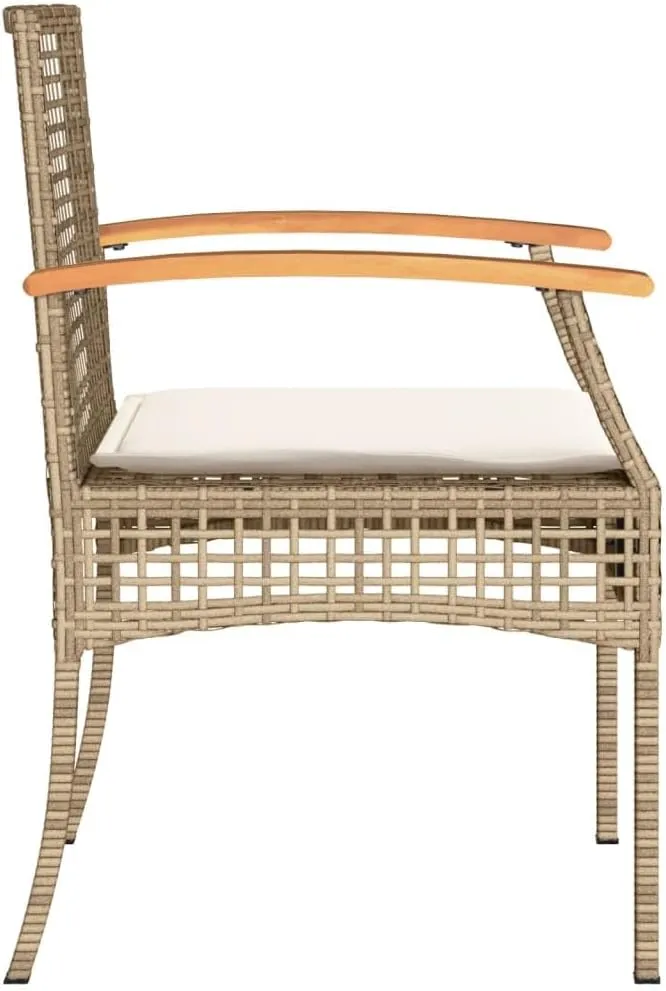 4-Piece Patio Chairs Set with Thick Cushions, Beige PE Rattan Outdoor Furniture with Acacia Wood Frame, Weather-Resistant Lounge Chairs for Backyard, Poolside, Garden (Assembly Required)