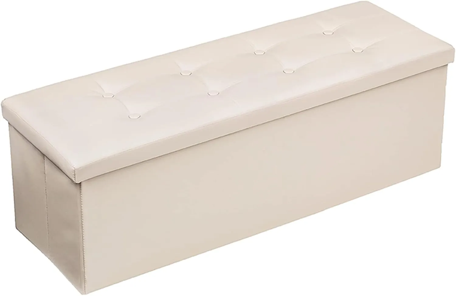 43 Inches Folding Storage Ottoman Bench Storage Chest Footrest Padded Seat for Bedroom Living Room Faux Leather Beige
