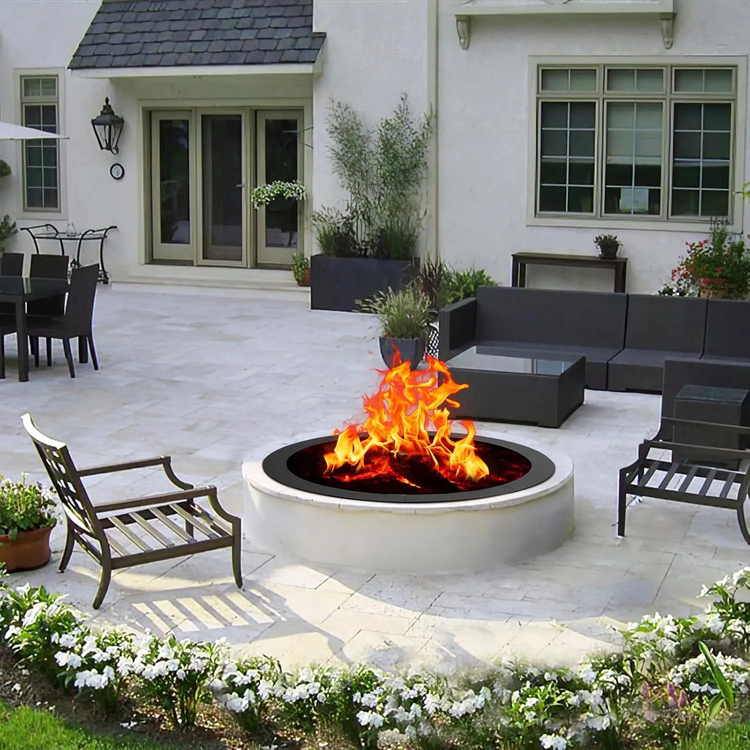 48 inch Inner Fire Pit Ring, 52 inch Outer Large Round Steel Fire Pit Insert Metal Fire Ring Liner Rim Heavy Duty for Outdoor