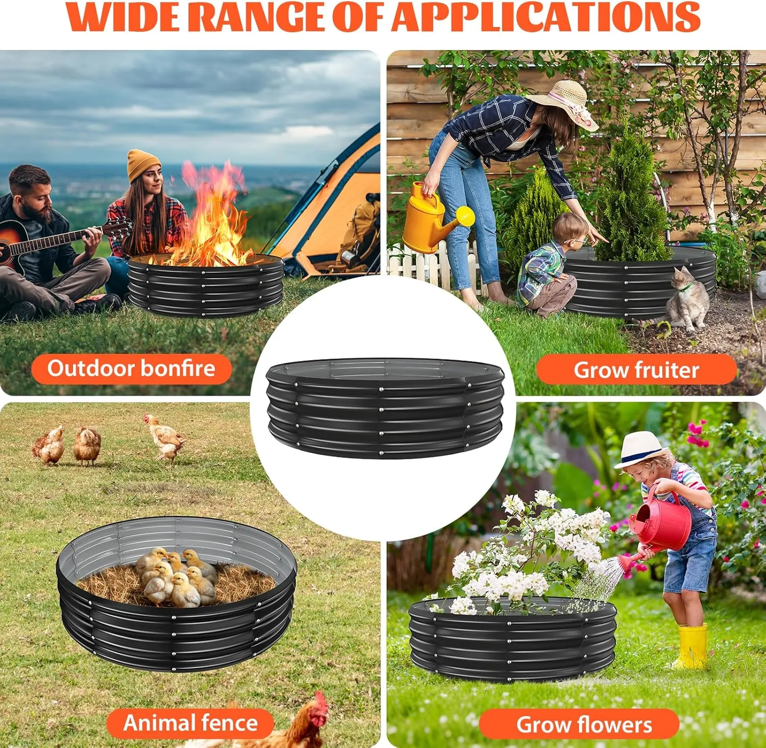 48 Inch Round Galvanized Fire Pit Ring/Fire Ring - Foldable and Perfect for Outdoor Gatherings and Campfires in The Yard/Garden/Park/Beach (Black Gray, 4 FT Diameter 1 FT Tall)
