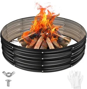 48 Inch Round Galvanized Fire Pit Ring/Fire Ring - Foldable and Perfect for Outdoor Gatherings and Campfires in The Yard/Garden/Park/Beach (Black Gray, 4 FT Diameter 1 FT Tall)