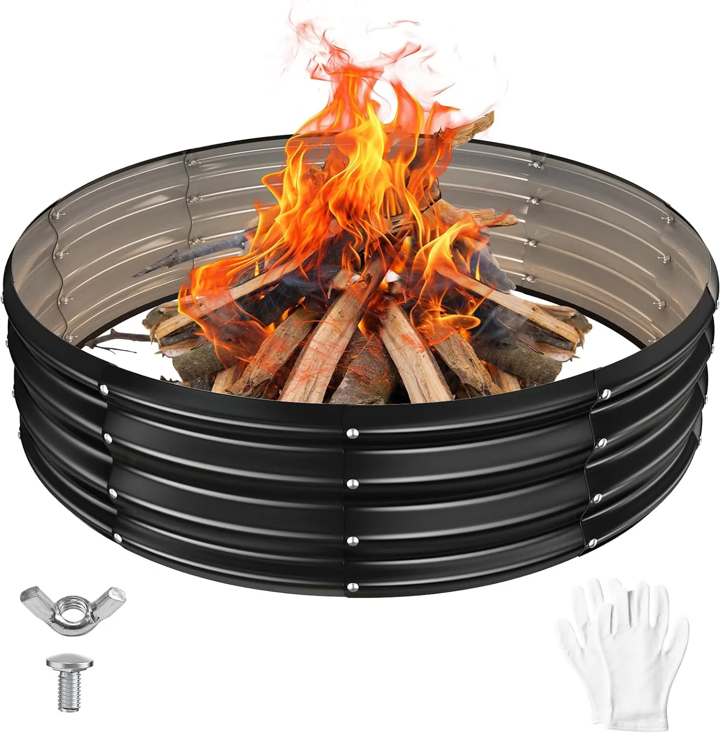 48 Inch Round Galvanized Fire Pit Ring/Fire Ring - Foldable and Perfect for Outdoor Gatherings and Campfires in The Yard/Garden/Park/Beach (Black Gray, 4 FT Diameter 1 FT Tall)