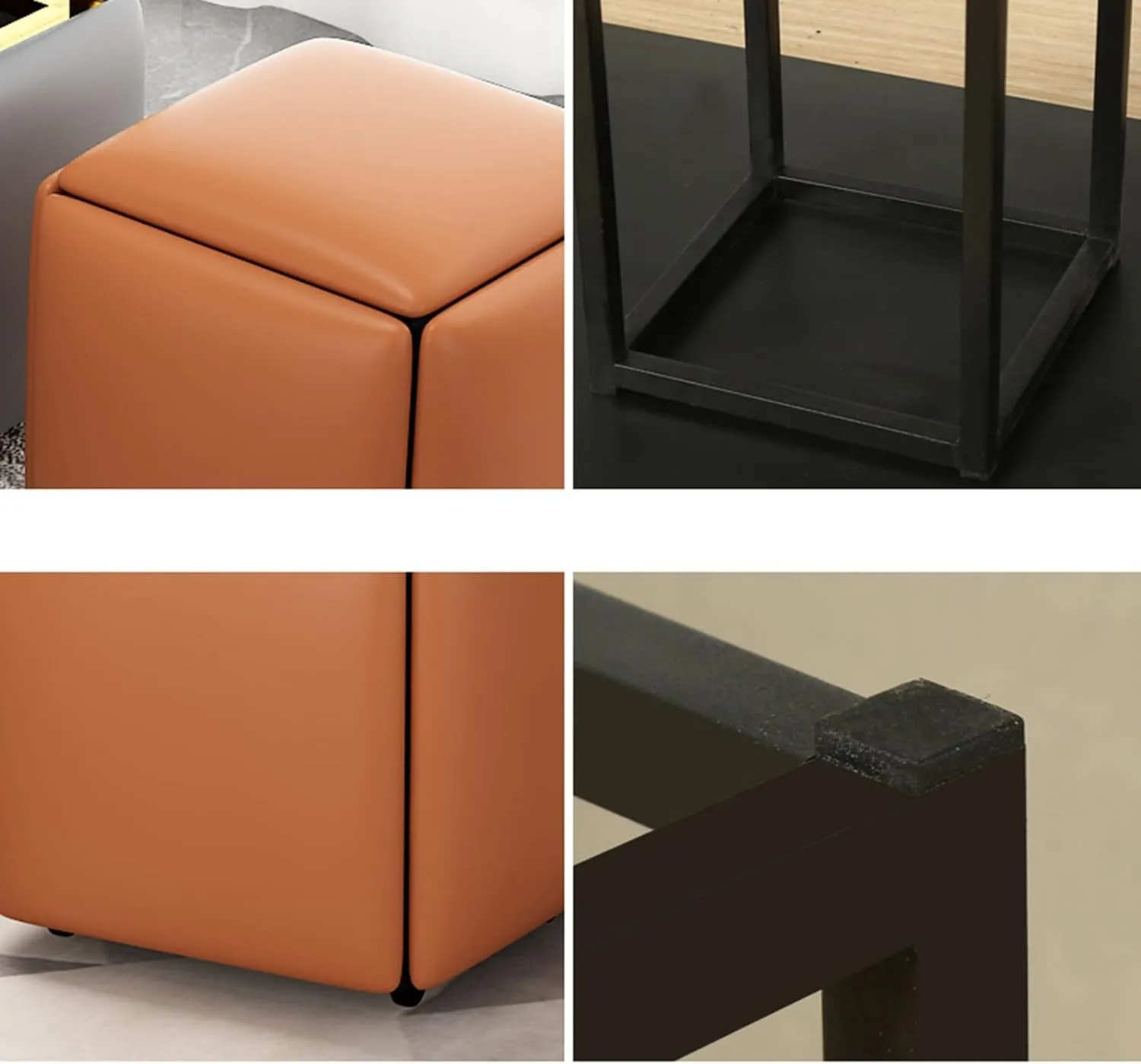 5 in 1 PU Leather Seating Nesting Ottoman Cube with Swivel Casters Stackable Sofa Chair Stool Movable Footstool Dressing Chair for Living Room Bedroom Colorful (Color : Black)