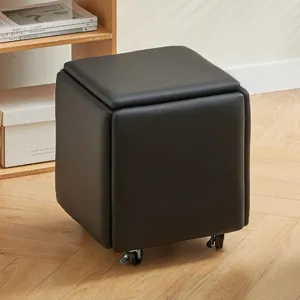 5 in 1 PU Leather Seating Nesting Ottoman Cube with Swivel Casters Stackable Sofa Chair Stool Movable Footstool Dressing Chair for Living Room Bedroom Colorful (Color : Black)