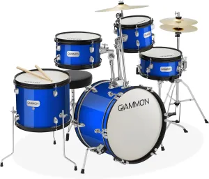 5-Piece Junior Starter Drum Kit with Cymbals, Hardware, Sticks, & Throne - Blue