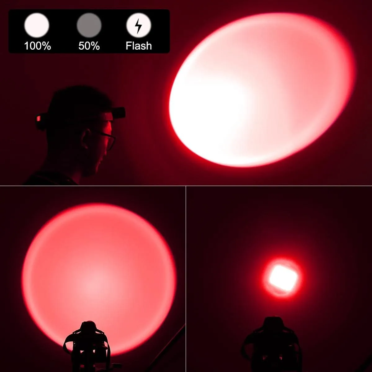 50000 Lumens Hunting Red Light Rechargeable Headlamp LED Tactical Head Lamp Super Bright Red Headlight Zoomable Waterproof 3 Modes Headlamps for Coyote Hog Astronomy Night Vision Aviation Fishing