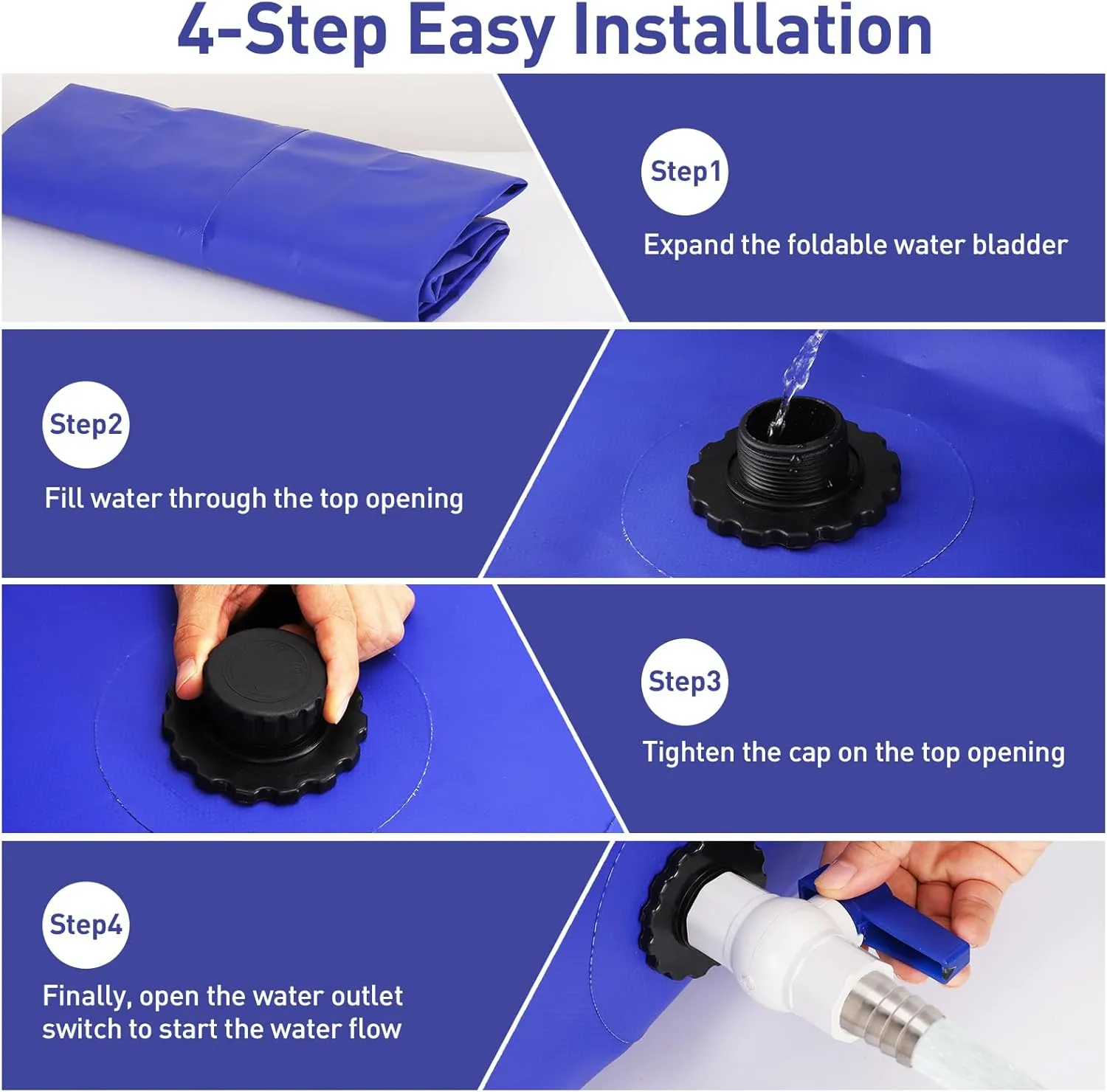 500L/132gal Foldable Water Bladder Storage Container - Large Capacity Soft Water Bag for Drought Resistance, Fire Prevention, and Emergency Water
