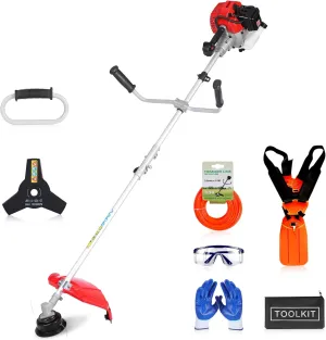 52 cc 2-Cycle Gas Powered Weed Eater, String Trimmer & Brush Cutter 3-in-1, 7,500 RPM Full-Crank, Low-Vibration Quick-Start Recoil, Detachable Shaft, Heavy Duty Weed Wacker (DN5304 Pro)