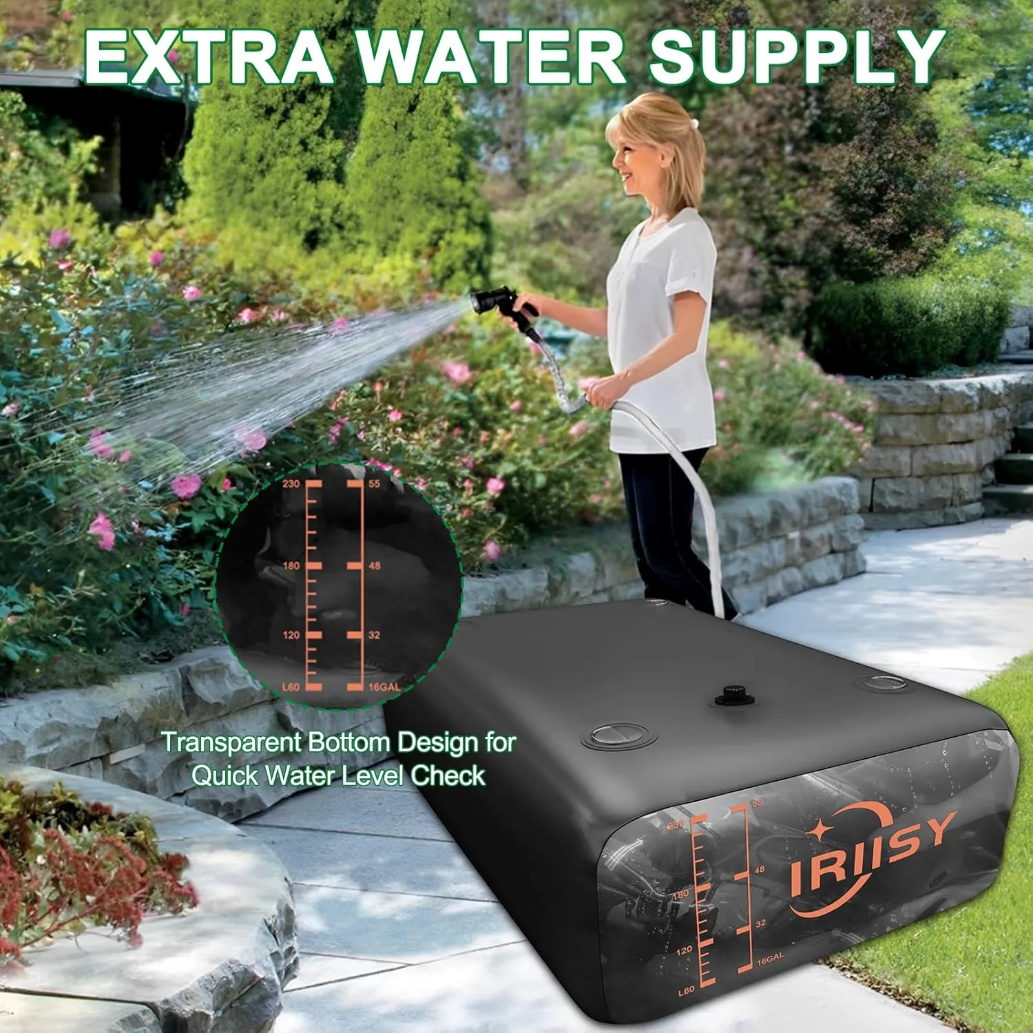 540L Water Storage Bladder with w/Water Level Indicator, 142 Gal Foldable Water Bladder Tank, PVC Portable Emergency Water Tank Water Bag for RVs, Fire Prevention, Irrigation, Camping, Garden