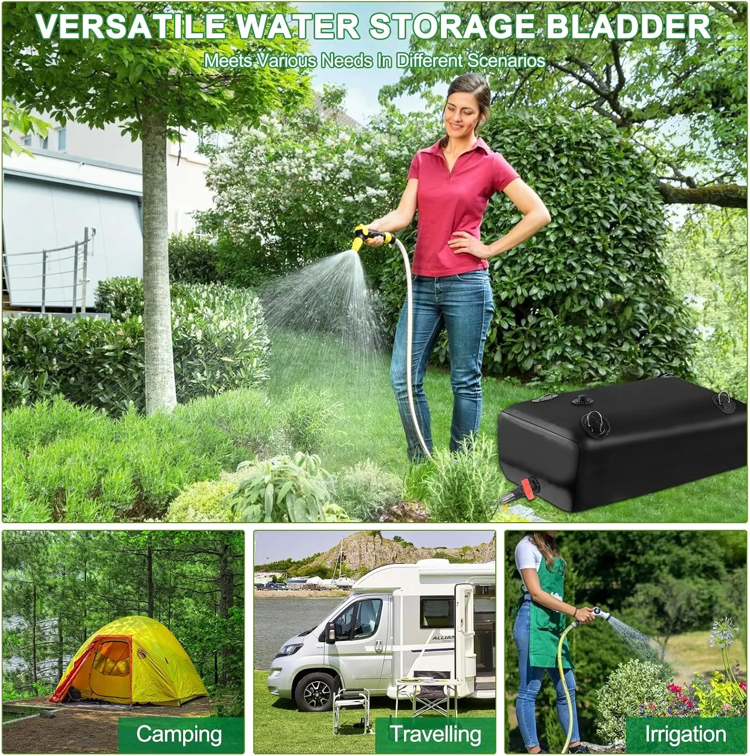540L Water Storage Bladder with w/Water Level Indicator, 142 Gal Foldable Water Bladder Tank, PVC Portable Emergency Water Tank Water Bag for RVs, Fire Prevention, Irrigation, Camping, Garden