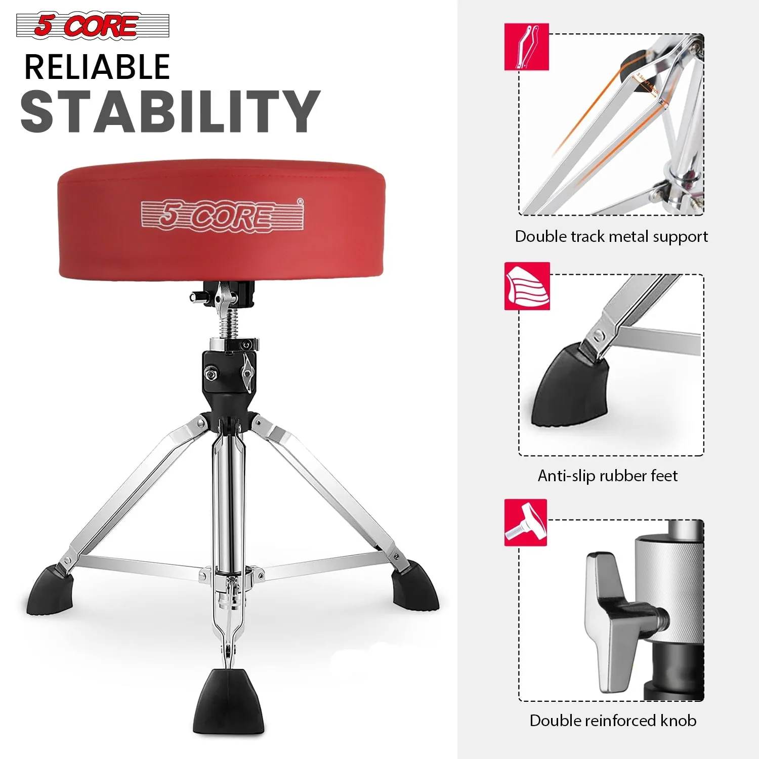 5Core Drum Throne Padded Adjustable Guitar Stool Drummer Seat for