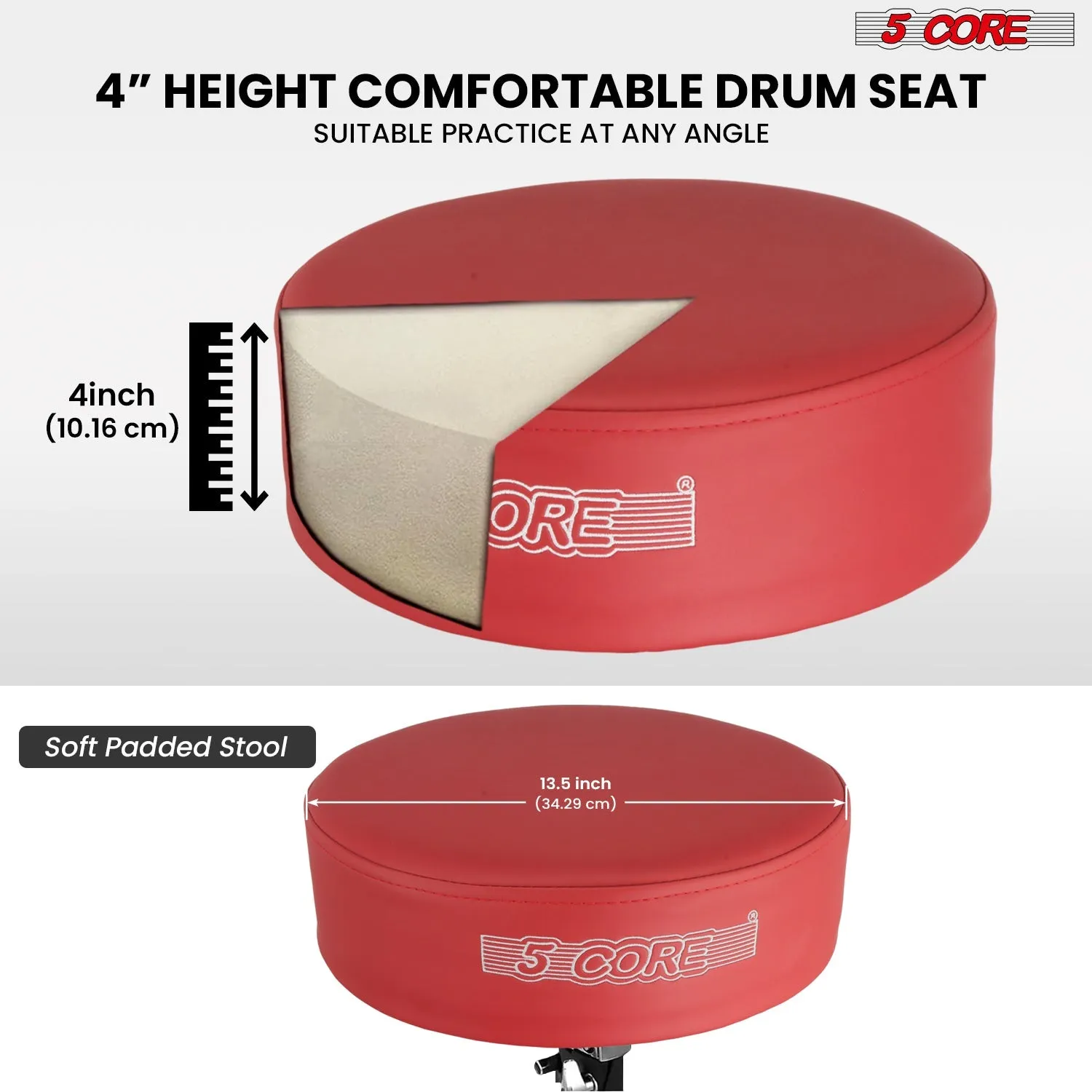 5Core Drum Throne Padded Adjustable Guitar Stool Drummer Seat for