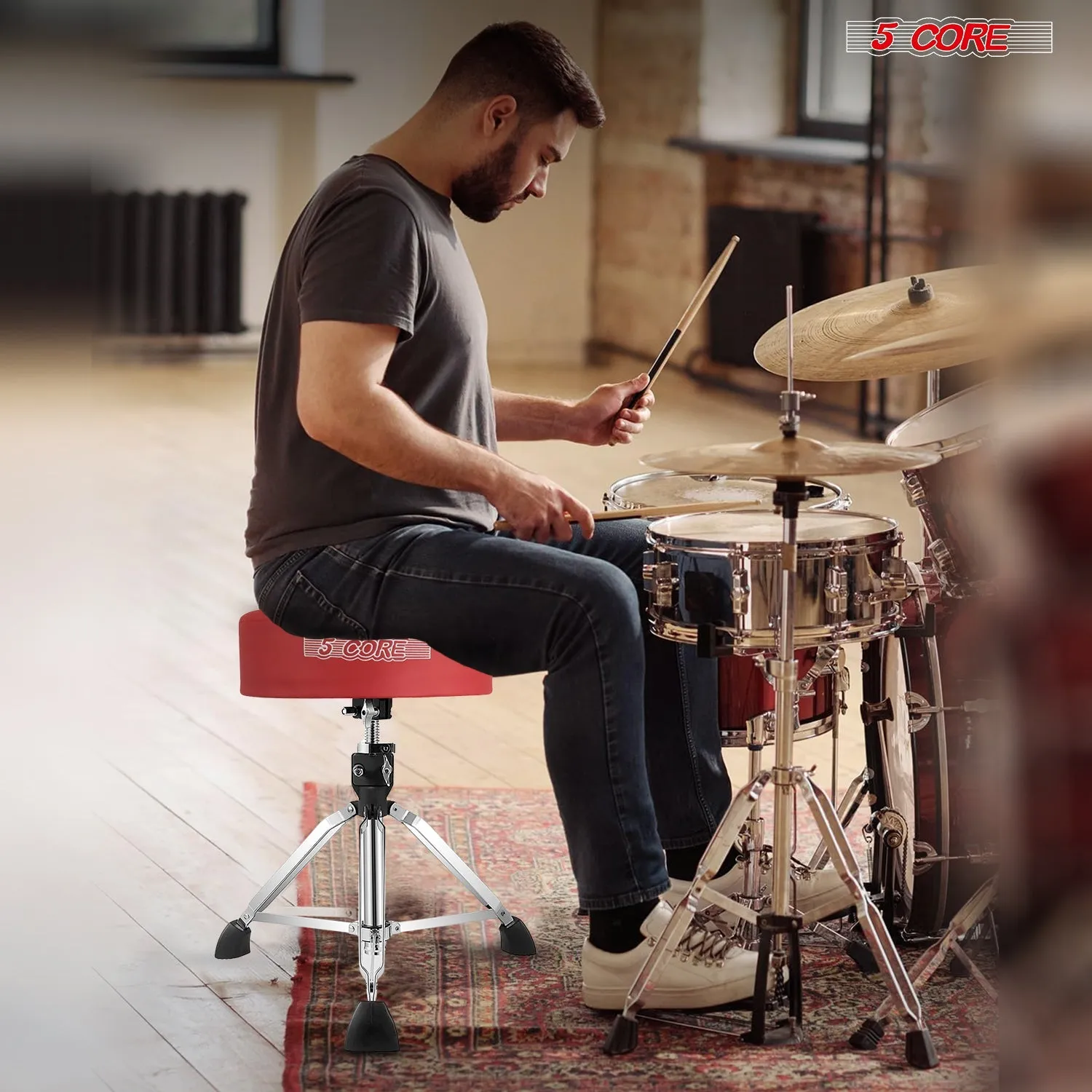5Core Drum Throne Padded Adjustable Guitar Stool Drummer Seat for