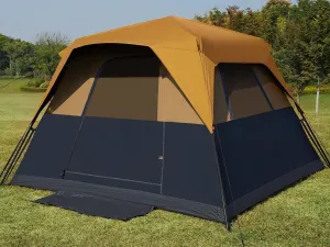 6 Person Instant Camping Tent, 9x9 ft with 73" Height, Quick 60-Second Setup, Blackout Interior, Navy/Tan