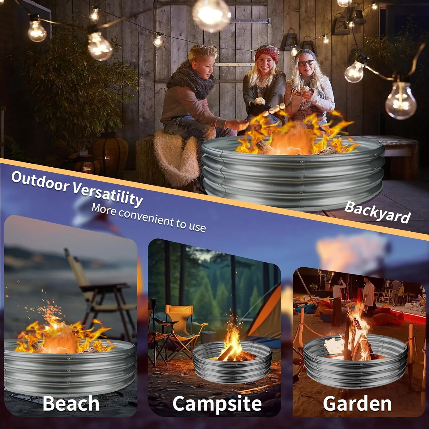60 Inch Diameter Round Galvanized Fire Pit Ring/Fire Ring - Foldable and Perfect for Outdoor Gatherings and Campfires in The Yard/Garden/Park/Beach (5 FT Diameter, Silver)