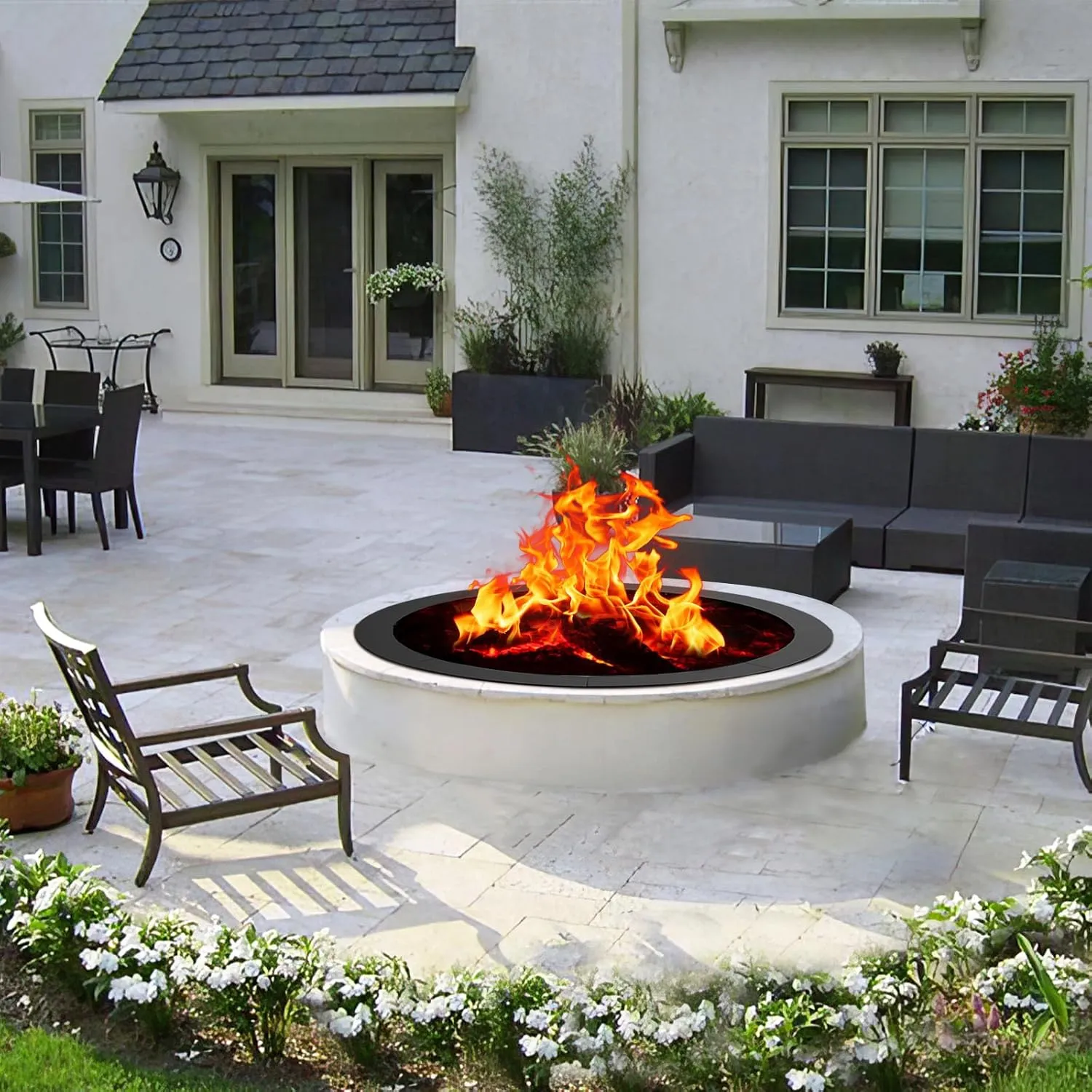 60 inch Inner Fire Pit Ring, 64 inch Outer Large Round Steel Fire Pit Insert Metal Fire Ring Liner Rim Heavy Duty for Outdoor