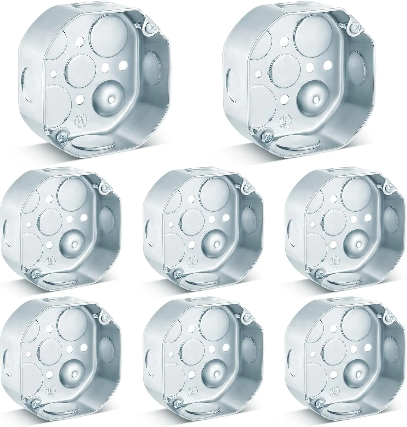 8 Pcs 4 x 1-1/2 Inch Metal Electrical Junction Box 15.5 Cu. in. Capacity Octagon Electrical Box Silver Galvanized Steel Drawn Construction