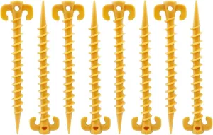8 Pcs Plastic Tent Stakes, 8 Inch Heavy Duty Screw Stakes for Camping, Backpacking, Gardening, Yellow