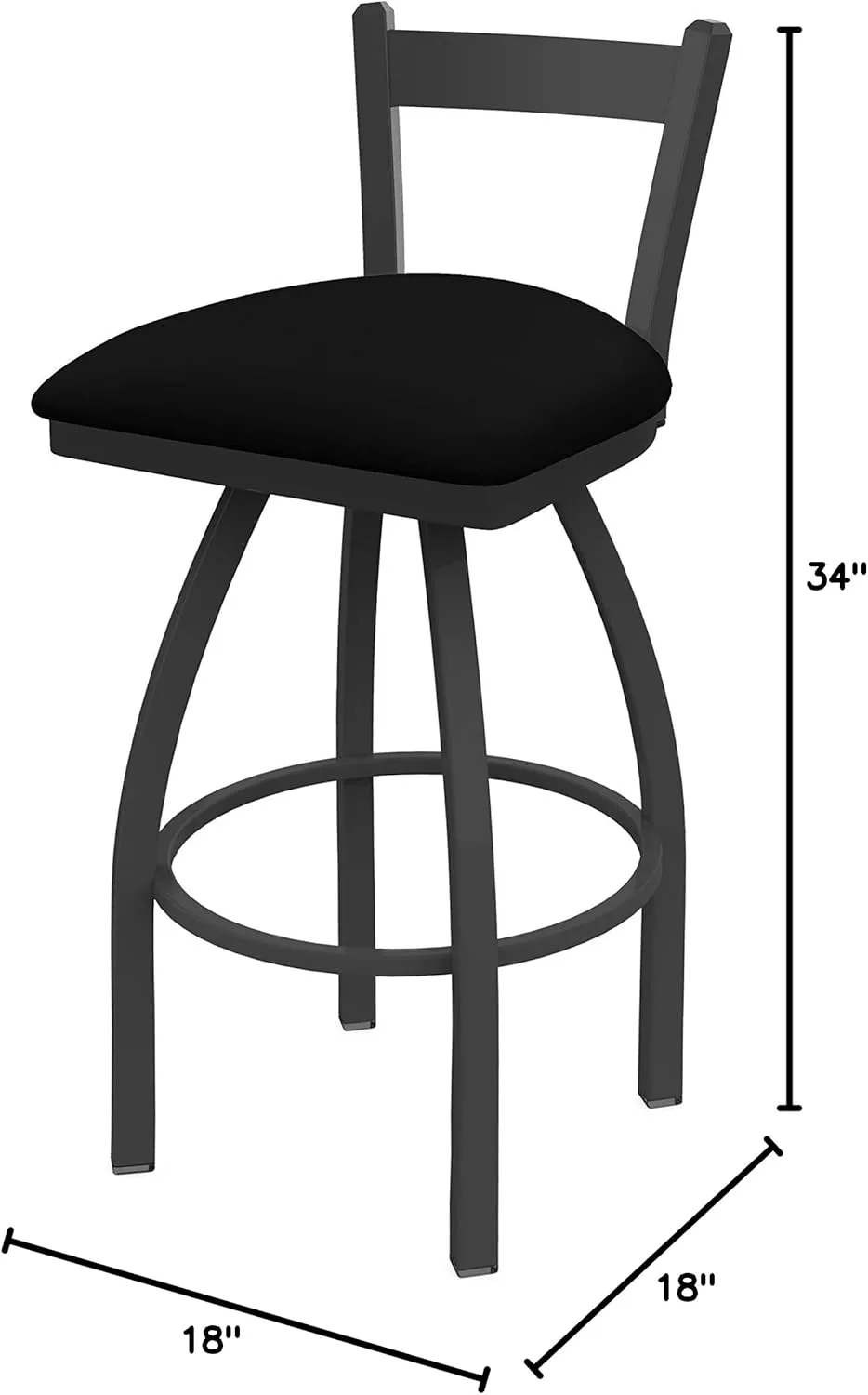 821 Catalina 25" Low Back Swivel Counter Stool with Pewter Finish and Black Vinyl Seat