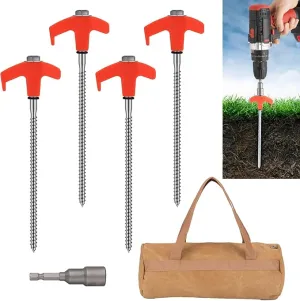 8" Screw in Tent Stakes 8PCS - Ground Anchors Screw in, Screw in Tent Stakes Heavy Duty, Galvanized - Camping Tent Accessories, Metal Threaded Tent Spikes with Hex Head Driver and Storage Bags