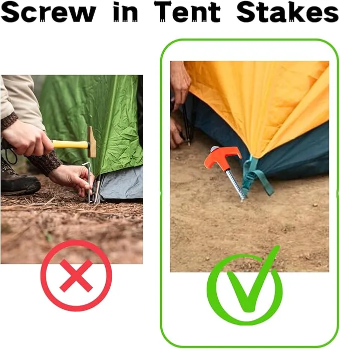 8" Screw in Tent Stakes - Ground Anchors Screw in, Screw in Tent Stakes Heavy Duty, Tent Pegs Camping Stakes, Metal Threaded Tent Spikes, Screw Tent Stakes with Hex Sleeves (8Pcs White)
