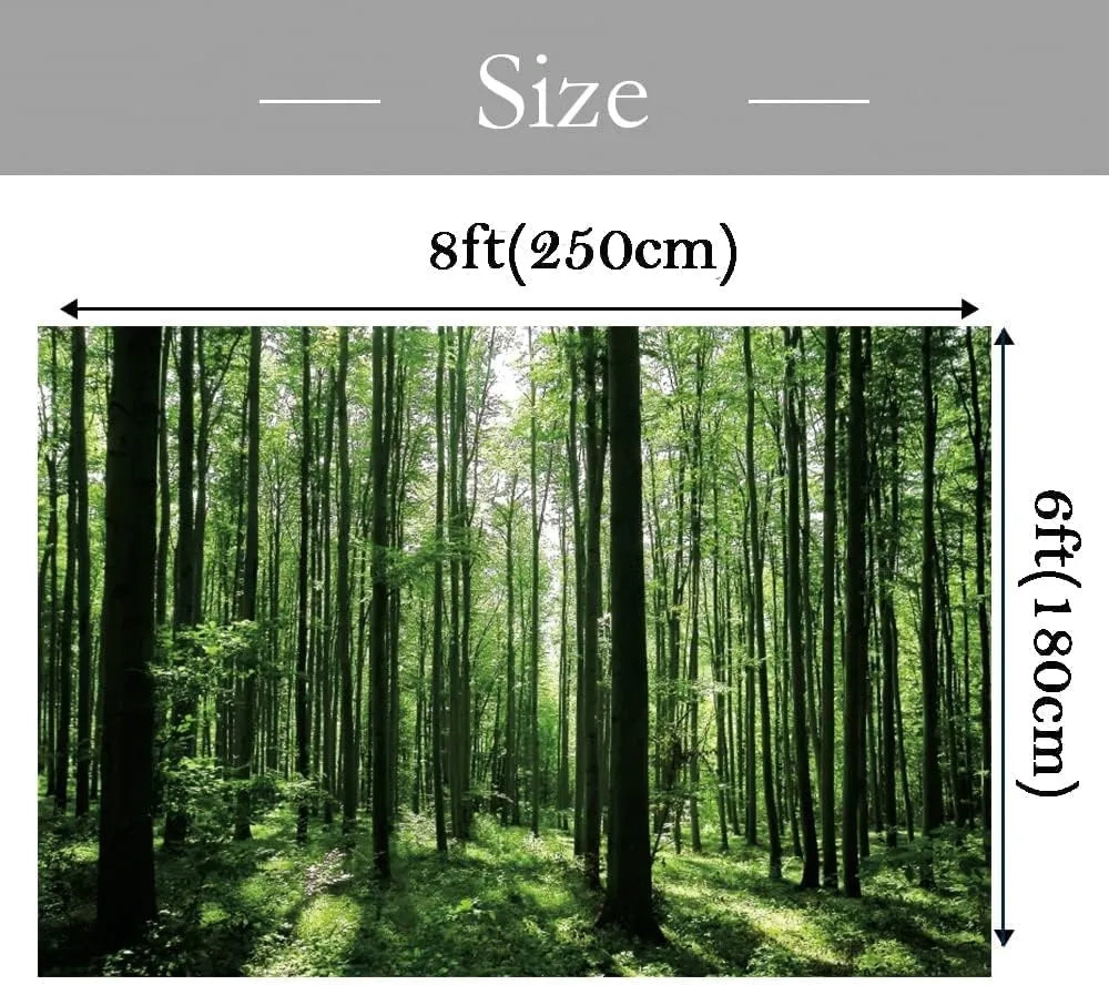 8x6ft Spring Forest Photography Backdrop Green Jungle Forest Sunlight Grassland Wonderland Tree Nature Landscape Background Adventure Camping Picnic Hiking Theme Party Decoration Banner